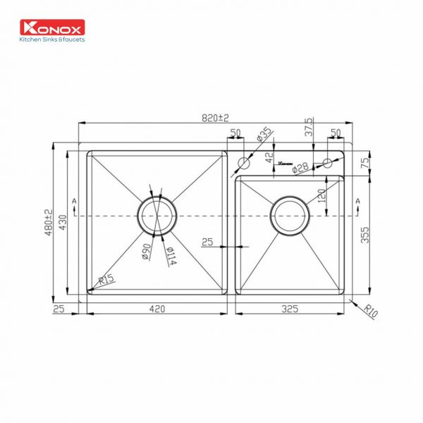 Chau rua bat Overmount Sink KN8248DO ban ve 1024x1024 1