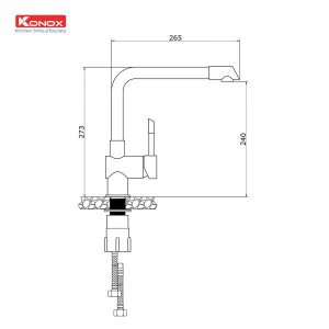 bản vẽ vòi rửa bát konox felix grey