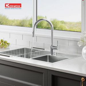 hình ảnh vòi rửa bát konox alto chrome dây rút