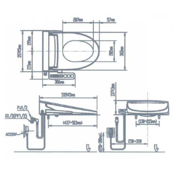 kích thước nắp rửa bồn cầu điện tử cw-h20vn